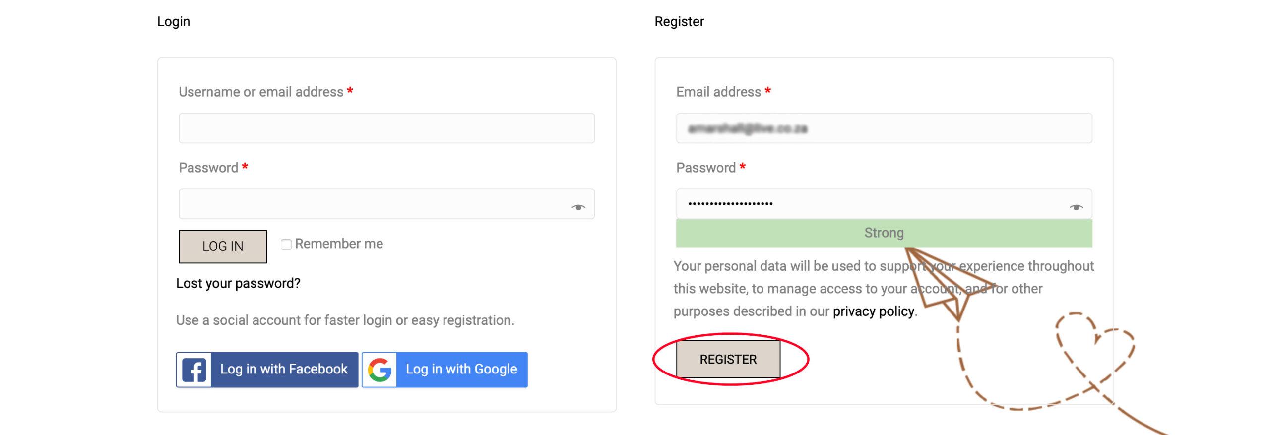 register and create new account